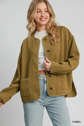 Elegant Camel Brown Textured Jacquard Jacket, Jackets, $ 59.00, A Moment Of Now™